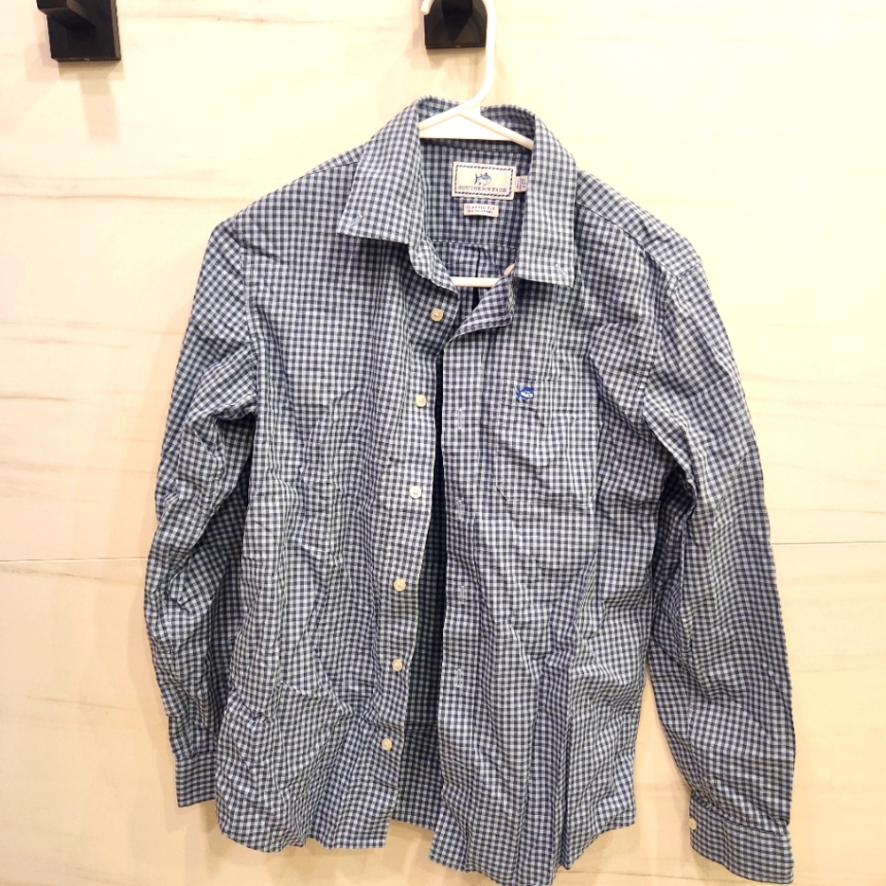 Southern Tide Boys Blue Checkered Shirt